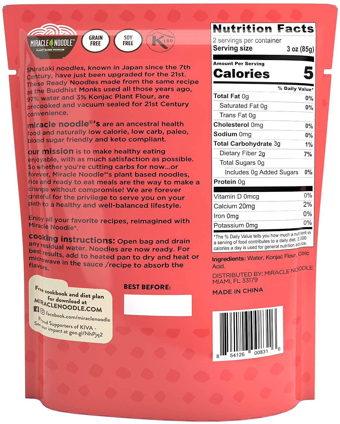 Miracle Noodle Ready to Eat Fettuccine Pasta – 7 oz x6, Plant-Based Konjac Noodles, 5 Cals, 1g Net Carbs