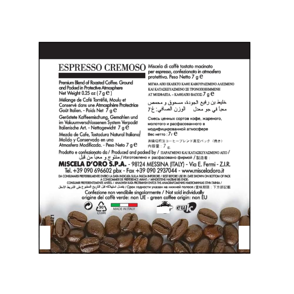Miscela D'Oro Cremoso E.S.E. Pods – Single Shot Espresso, 150 Pack