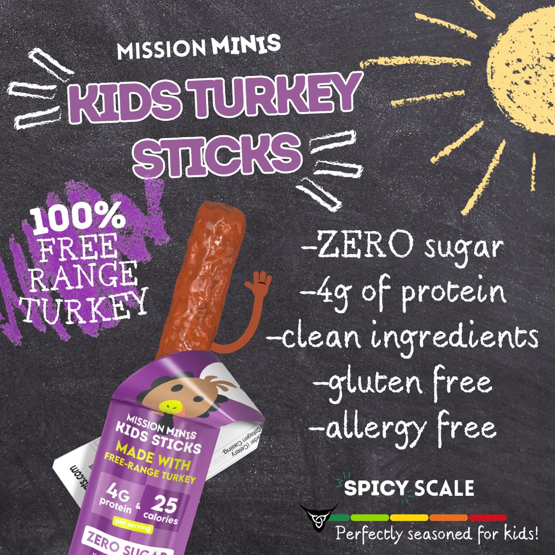 Mission Meats Kids Turkey Sticks – Free Range, Zero Sugar, 9g Protein per Serving, Gluten & Nut Free, 24 Count