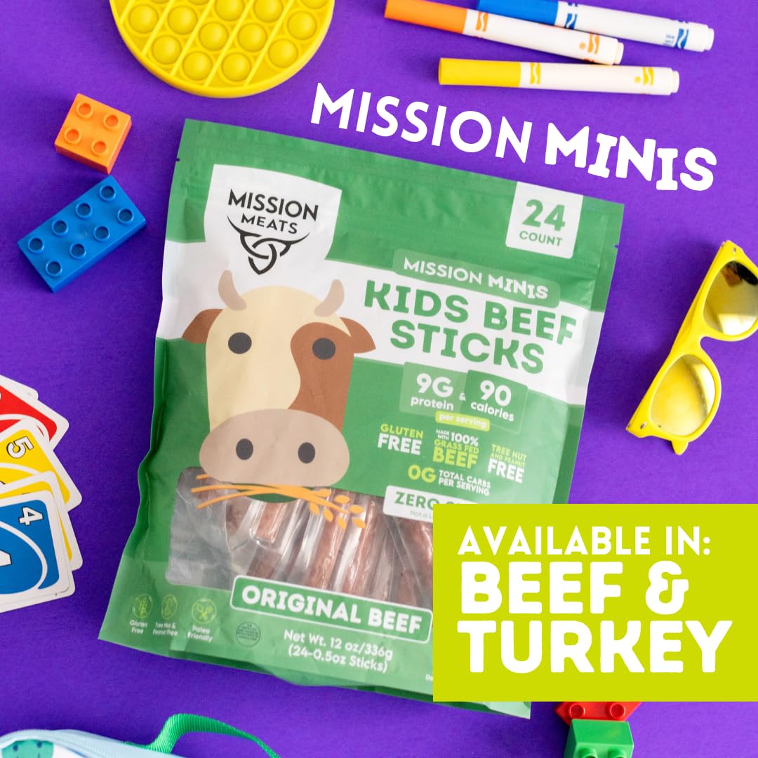 Mission Meats Kids Turkey Sticks – Free Range, Zero Sugar, 9g Protein per Serving, Gluten & Nut Free, 24 Count