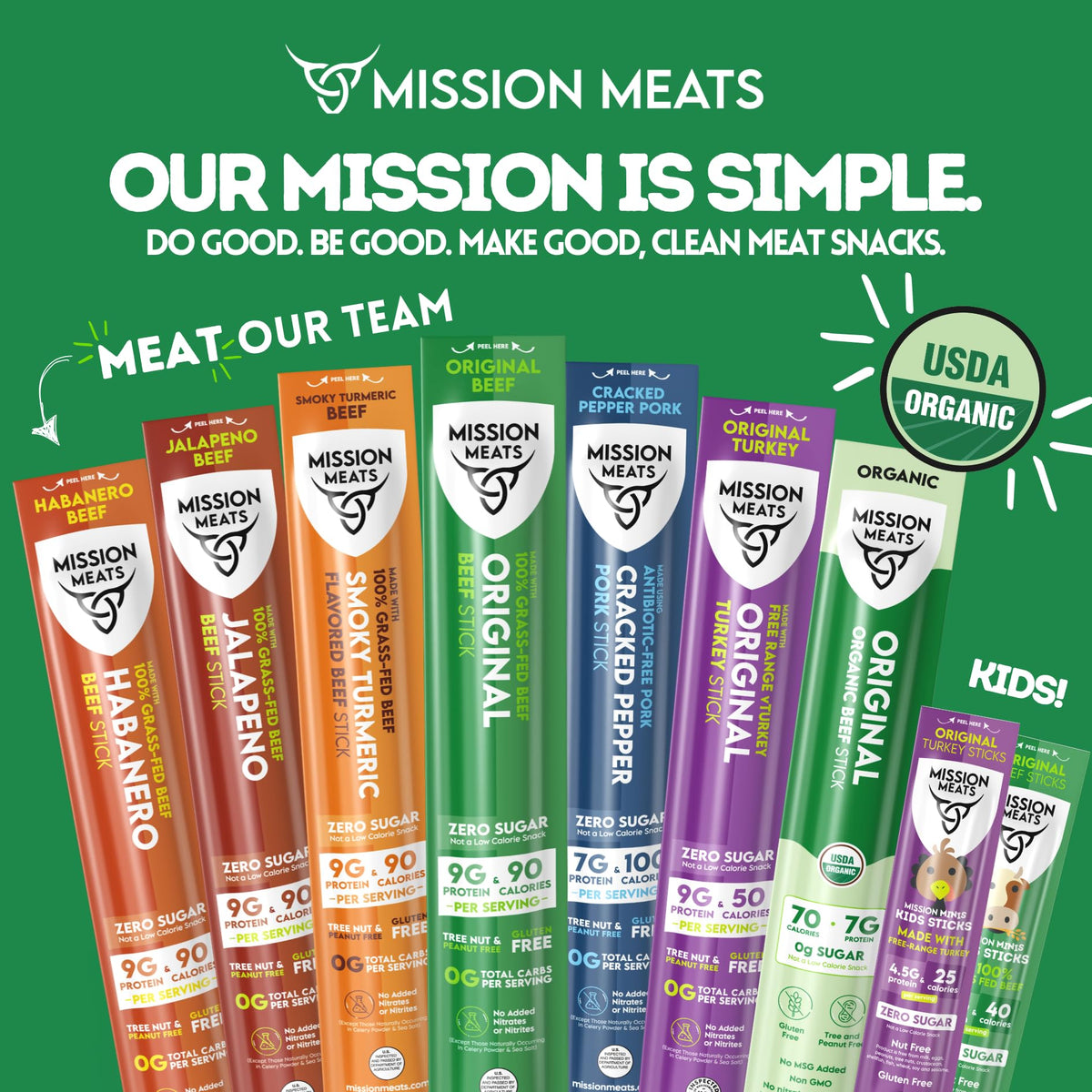 Mission Meats Kids Turkey Sticks – Free Range, Zero Sugar, 9g Protein per Serving, Gluten & Nut Free, 24 Count