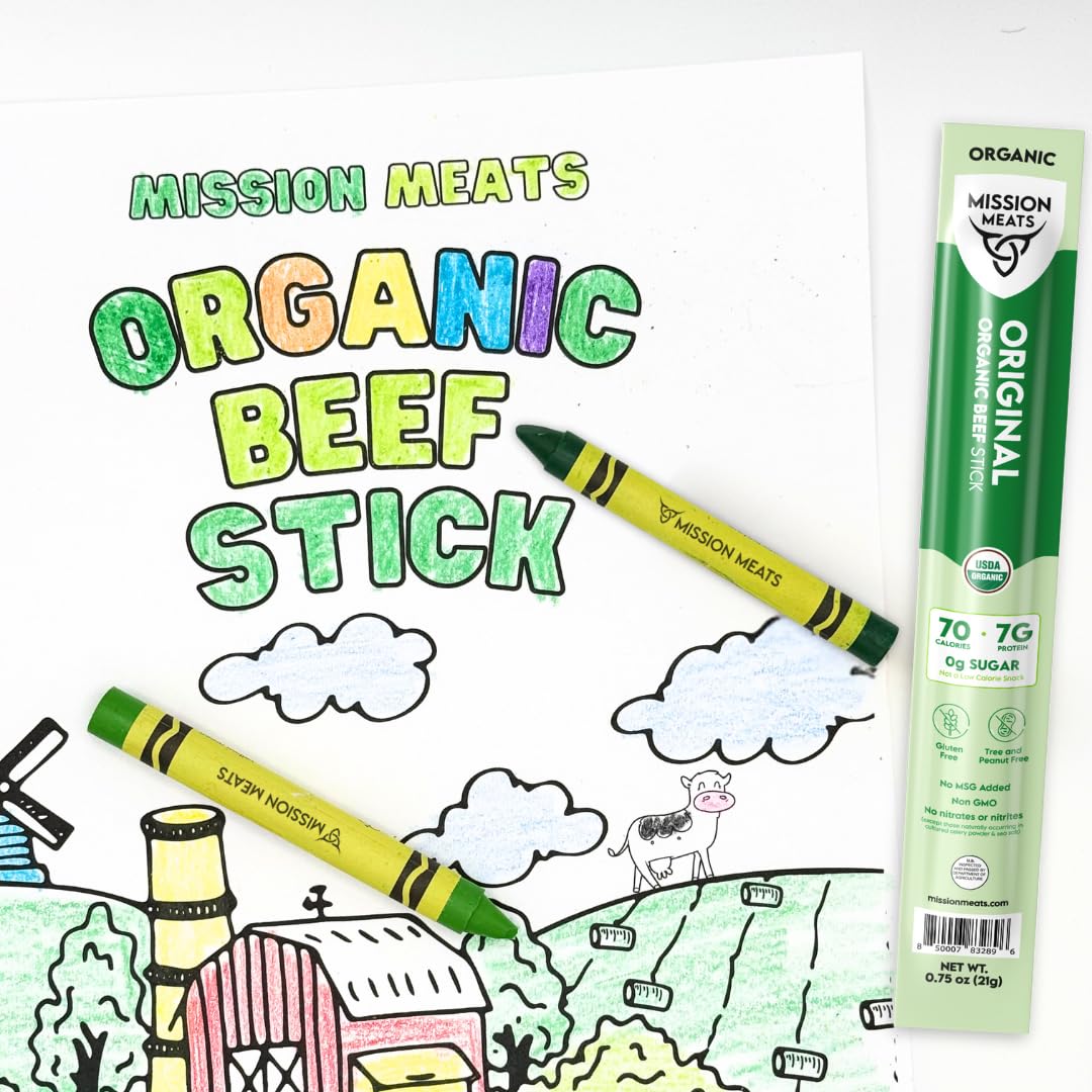 Mission Meats Organic Beef Sticks – Grass-Fed & Pasture-Raised, Zero Sugar, Non-GMO (12ct)