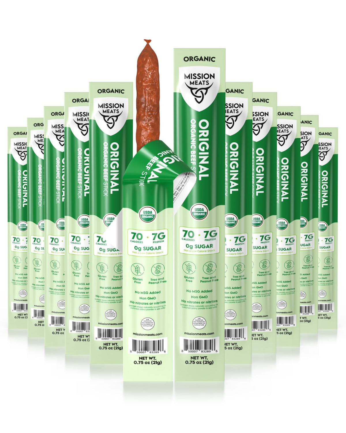 Mission Meats Organic Beef Sticks – Grass-Fed & Pasture-Raised, Zero Sugar, Non-GMO (12ct)