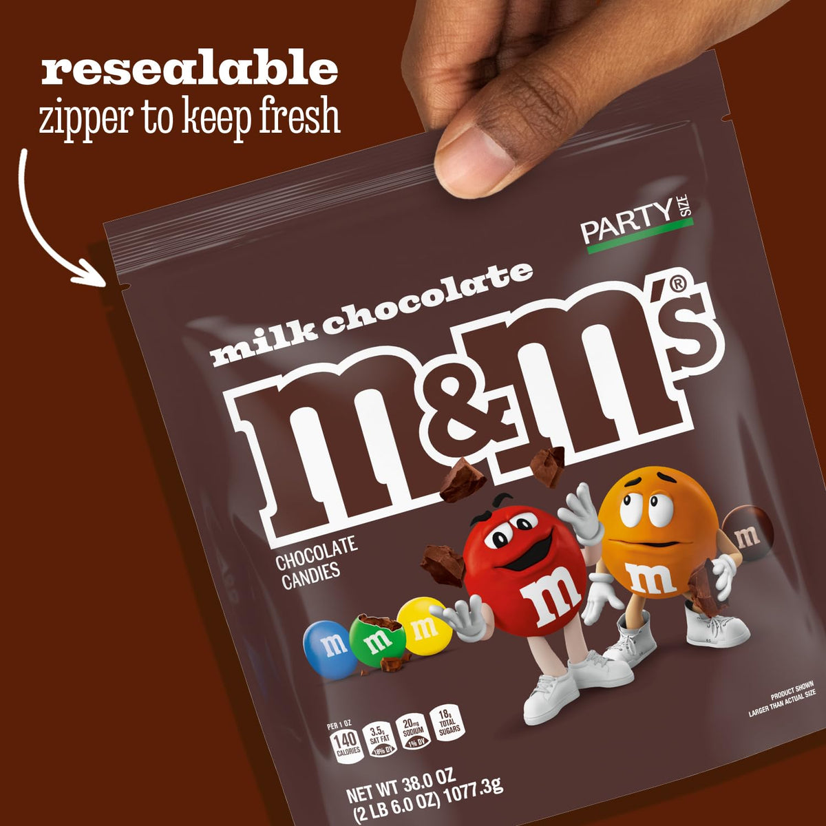 M&M'S Milk Chocolate Candy – Party Size Bulk (2 x 38 oz) Resealable Bags