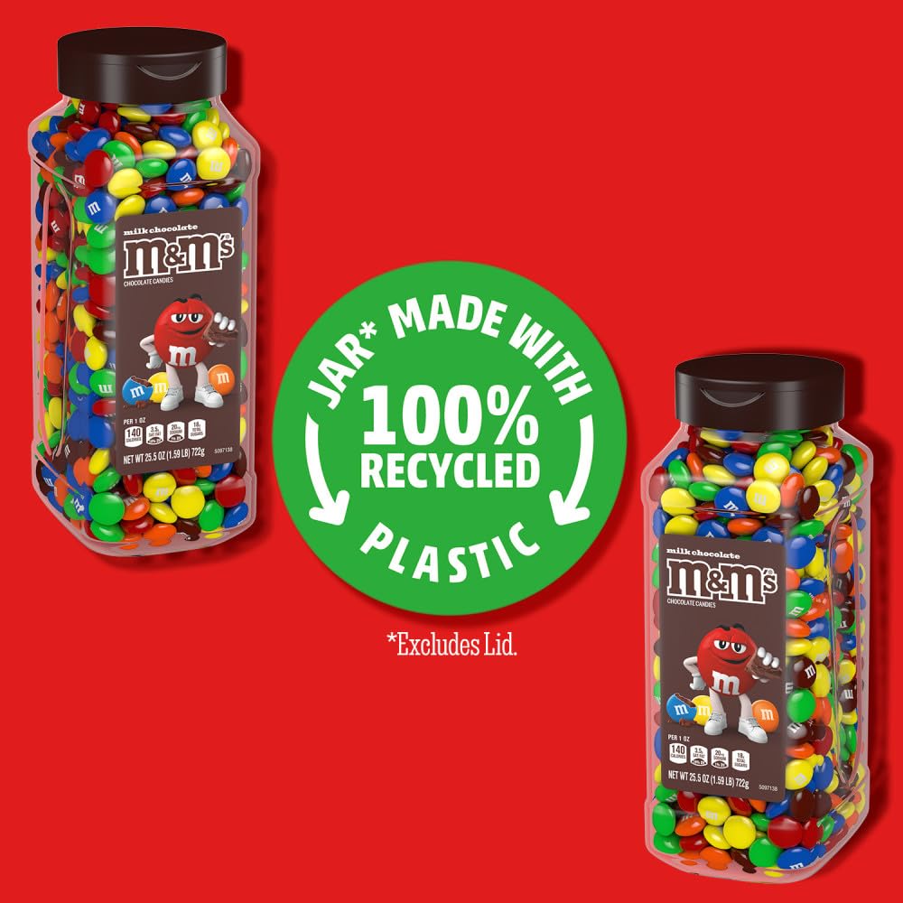 M&M'S Milk Chocolate Bulk Candy Jars – Resealable & Recyclable, 2x25.5 oz