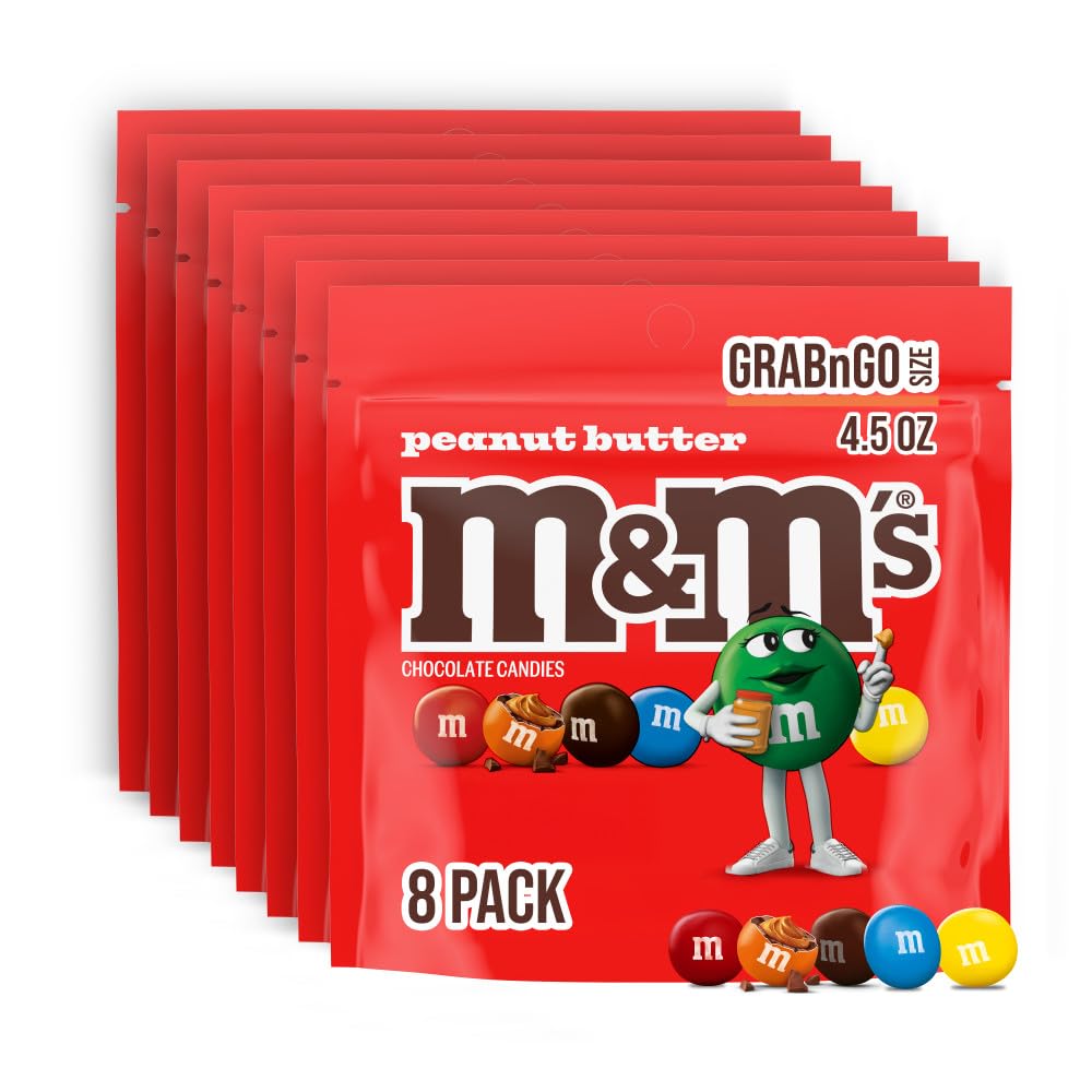 M&M'S Peanut Butter Milk Chocolate Candy — Grab N Go 4.5 oz Bags (Pack of 8)