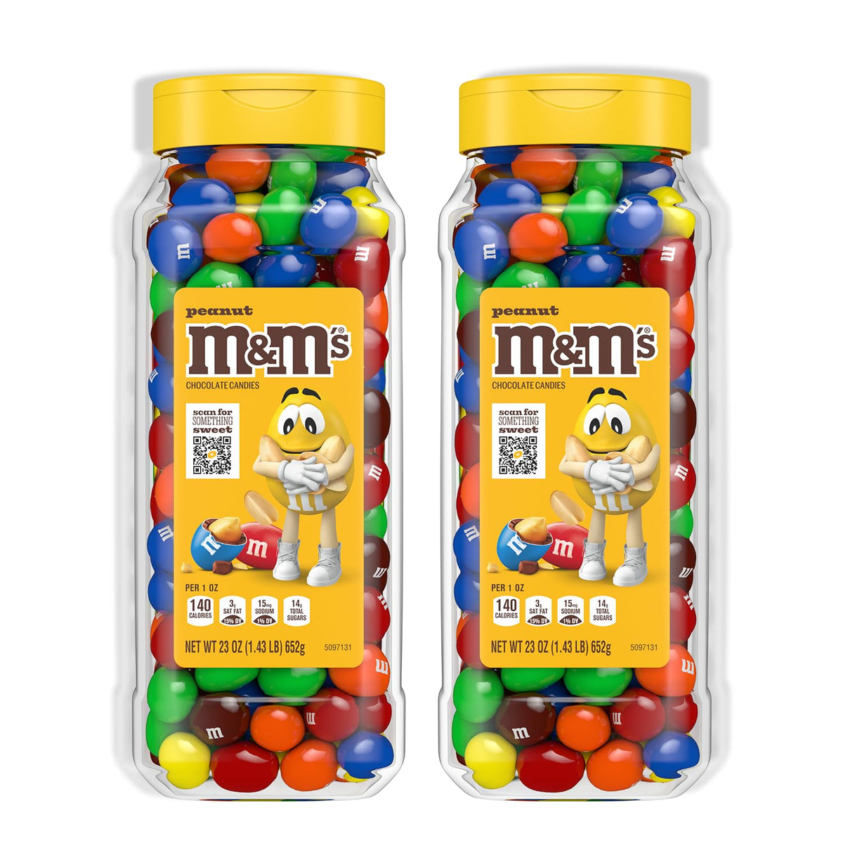 M&M'S Peanut Candy Jars – 2-Pack, 23 oz Each | Party Size Bulk, Recyclable Jars