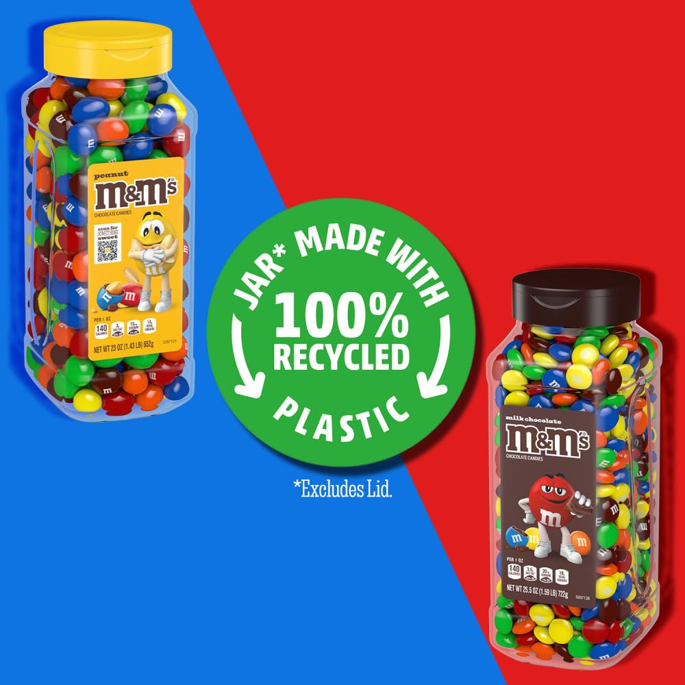 M&M'S Milk Chocolate & Peanut Bulk Candy Jars – Party Size, 2 x 48.5 oz, Recyclable & Resealable