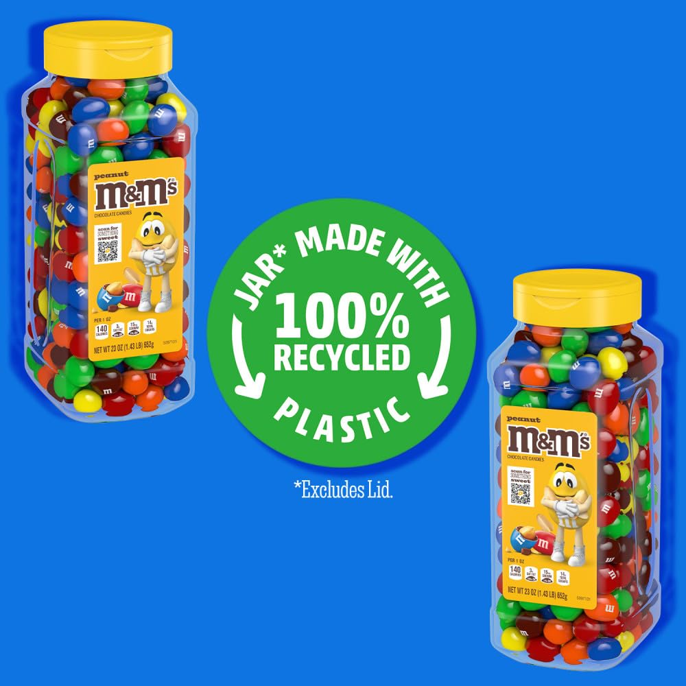 M&M'S Peanut Candy Jars – 2-Pack, 23 oz Each | Party Size Bulk, Recyclable Jars