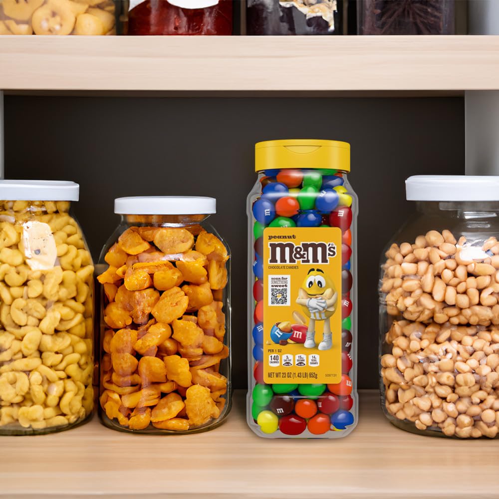 M&M'S Peanut Candy Jars – 2-Pack, 23 oz Each | Party Size Bulk, Recyclable Jars