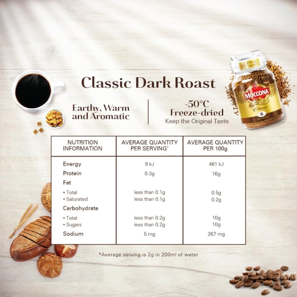 Moccona Freeze-Dried Coffee 100g – Dark Roast, Imported from Australia