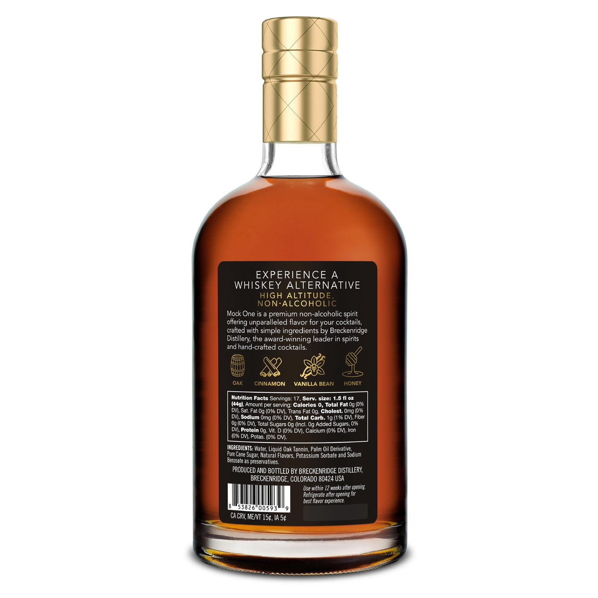 MOCK ONE Non-Alcoholic Whiskey – Zero-Proof Craft Spirit by Breckenridge Distillery (750ml)
