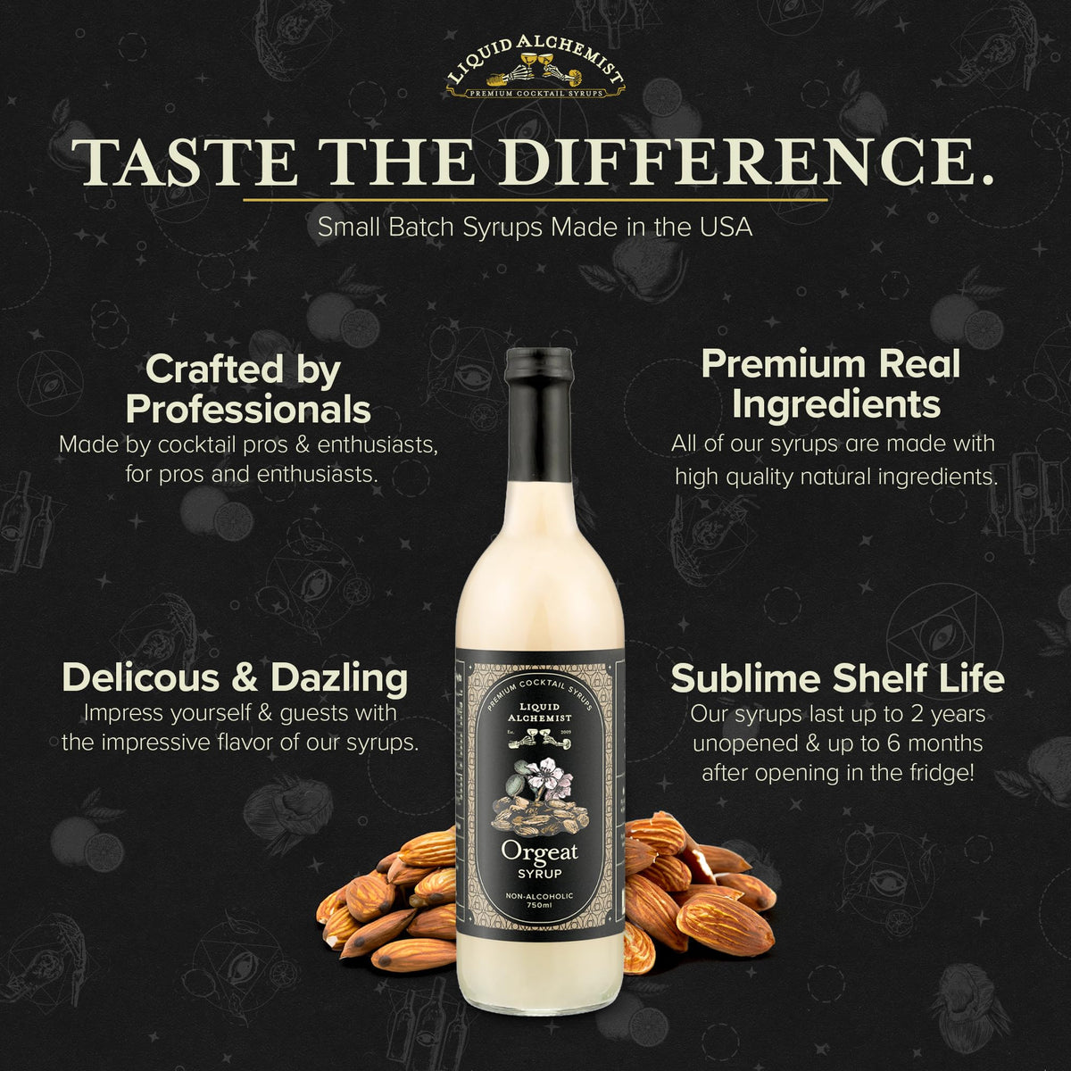 Liquid Alchemist Orgeat Syrup for Cocktails - Real Ingredients, Non-GMO, Vegan (25.4 oz)