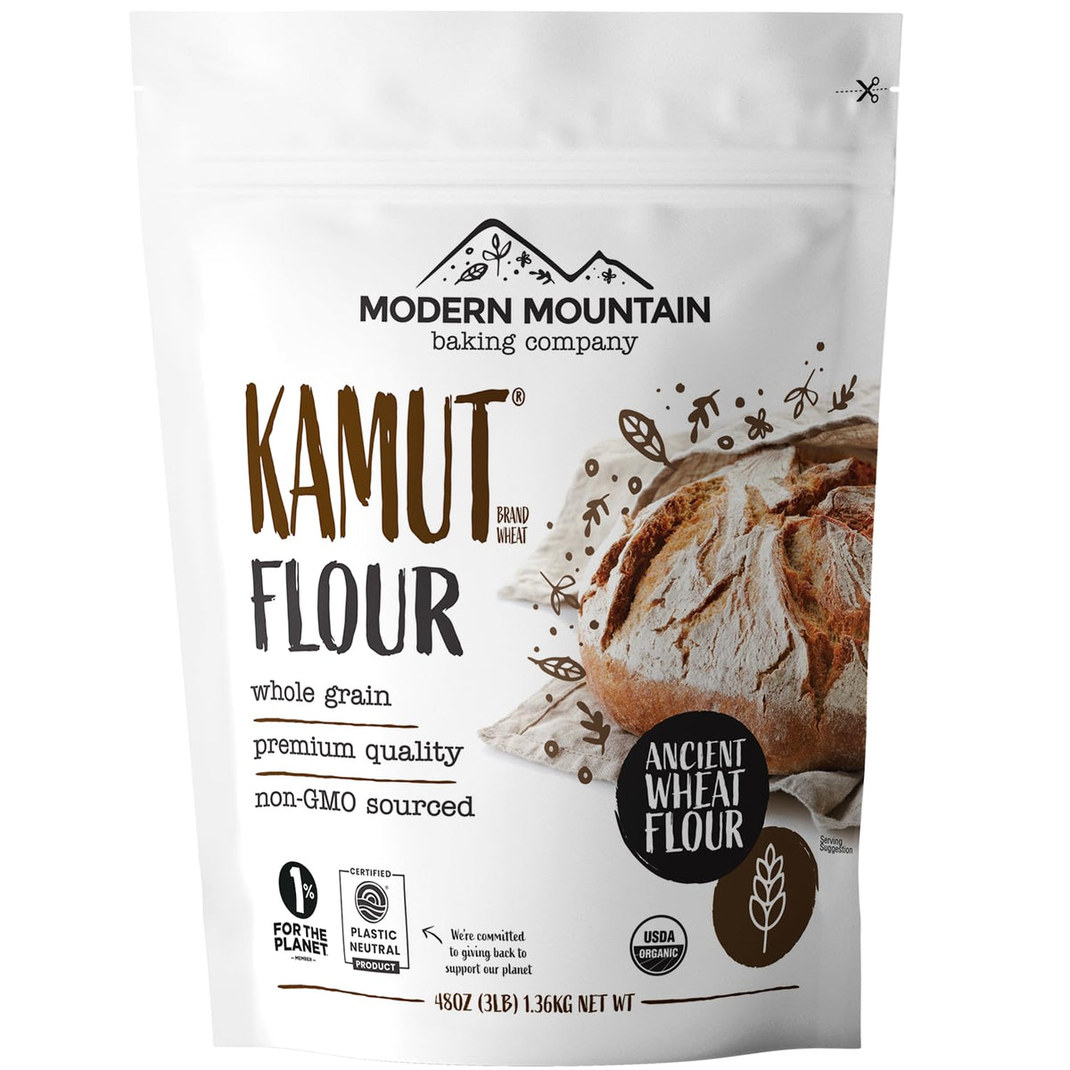 MODERN MOUNTAIN Kamut Flour (3 lb) – Organic Whole Wheat, Bulk Pouch, Kosher