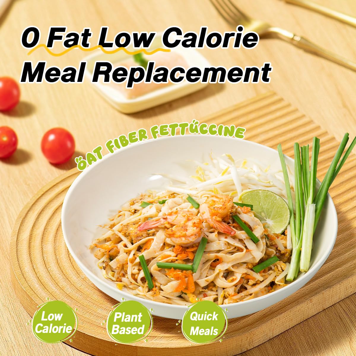 MOKI Wide Konjac Oat Fiber Noodles — 12-Pack Shirataki Thai Fettuccine, Low-Carb & Vegan
