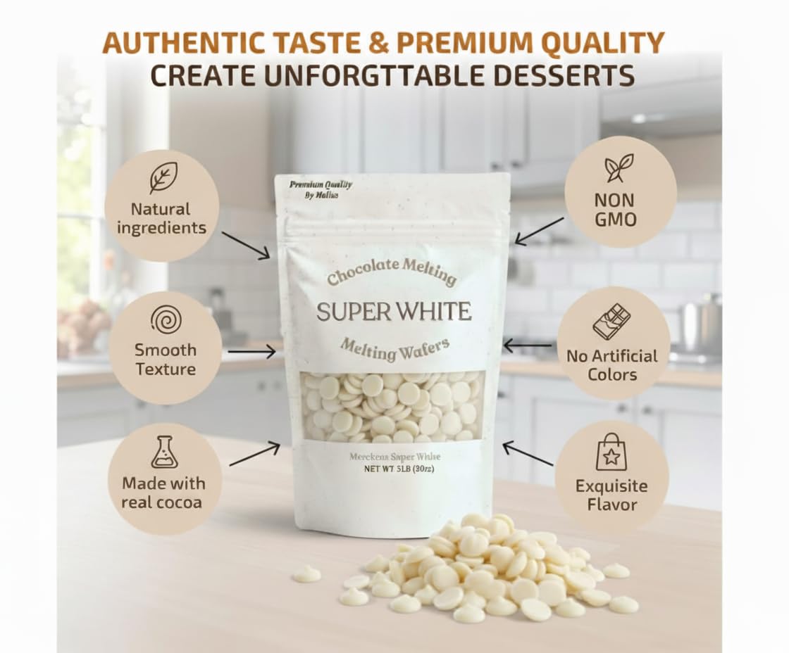 Moliss Super White Chocolate Melting Wafers – 80oz (5 lb) Resealable Bag for Dipping, Molds & Candy Making