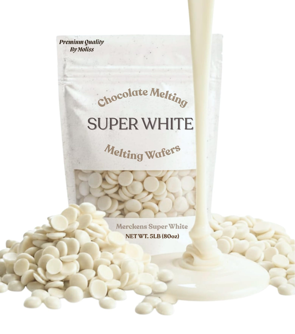 Moliss Super White Chocolate Melting Wafers – 80oz (5 lb) Resealable Bag for Dipping, Molds & Candy Making
