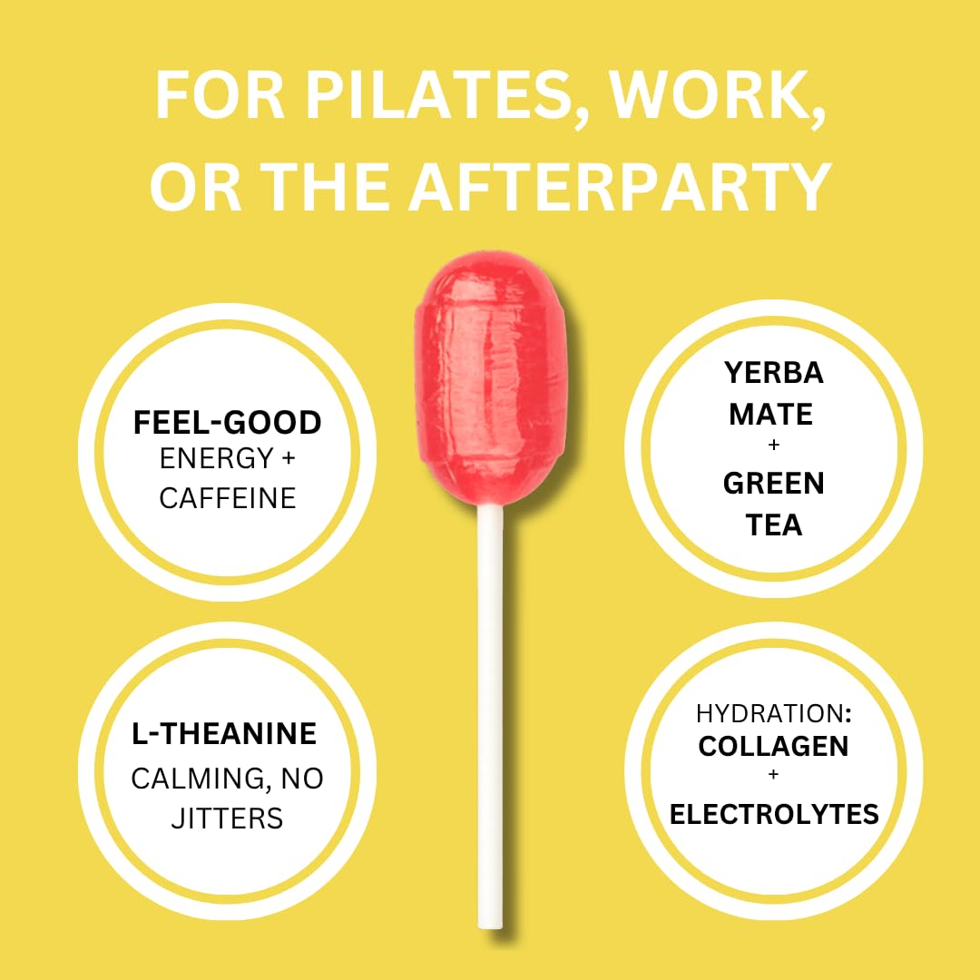 Mollipop Feel-Good Lollipops – Pink Lemonade with Yerba Mate, L-Theanine, Collagen & Electrolytes | 25 Calories Each | 20 Count