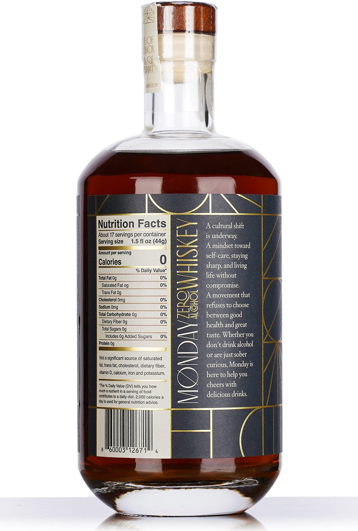 MONDAY Zero Alcohol Whiskey – Non-Alcoholic Spirit for Classic Cocktails | 0 Carbs, 0 Sugar, 0 Calories – 750ml