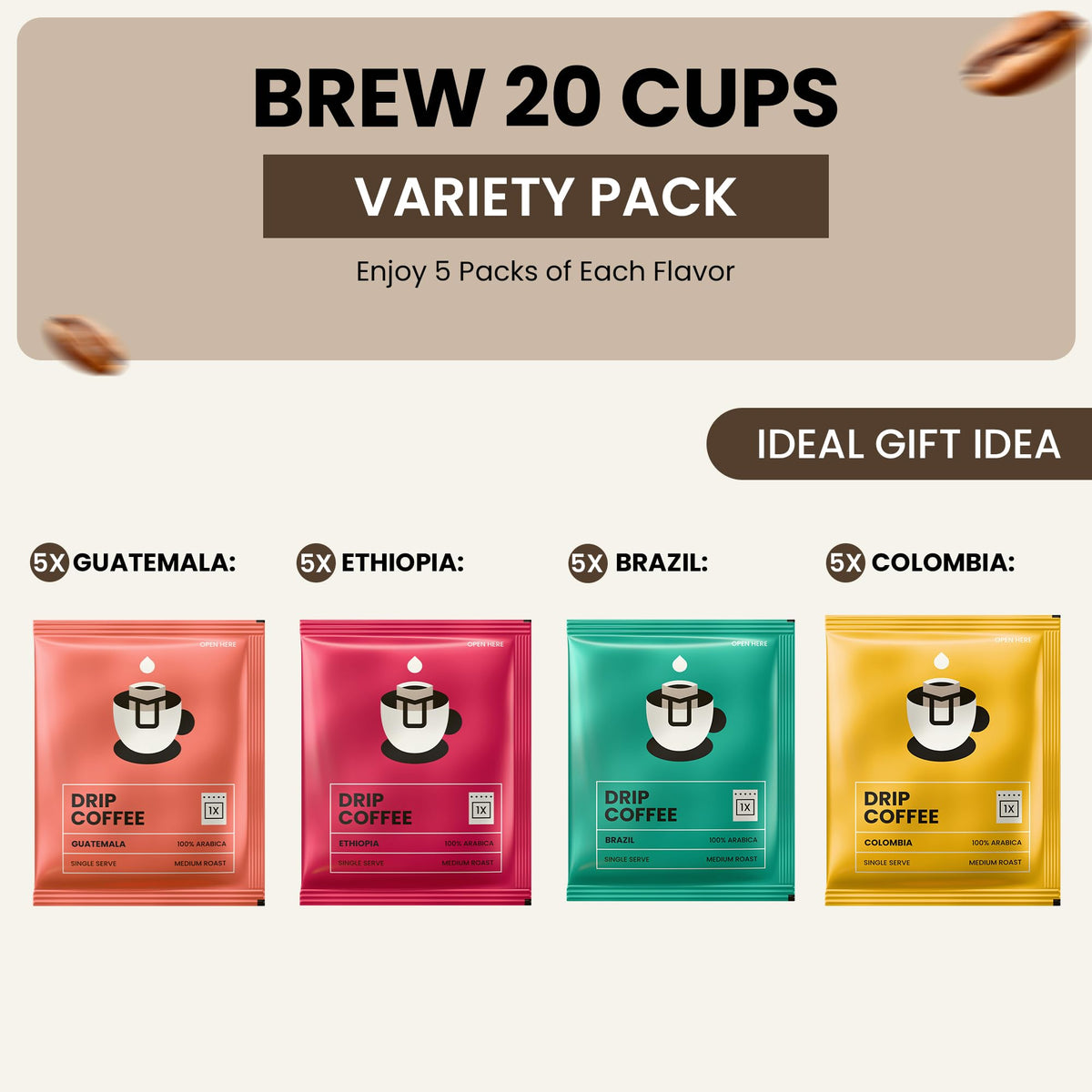 Mondo Drip Coffee Mix (20 Pack) – USDA Organic, Single Serve Pour-Over Bags, 100% Arabica, Medium Roast