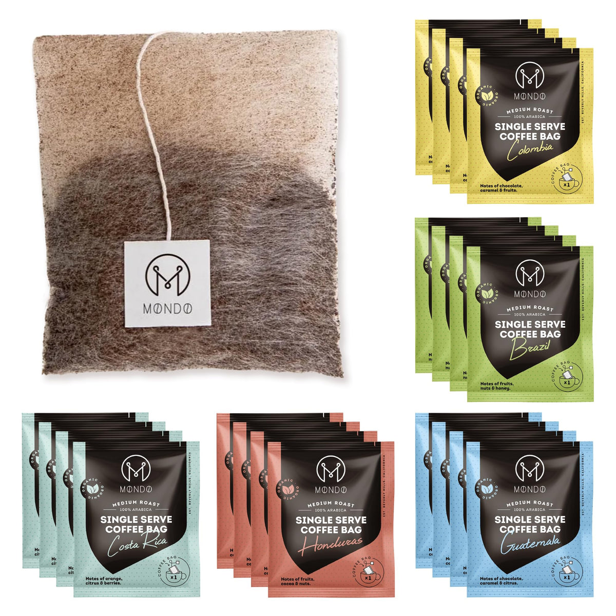 M MONDO Single Serve Coffee Bags – Organic Medium Roast, 20-Cup Variety Pack