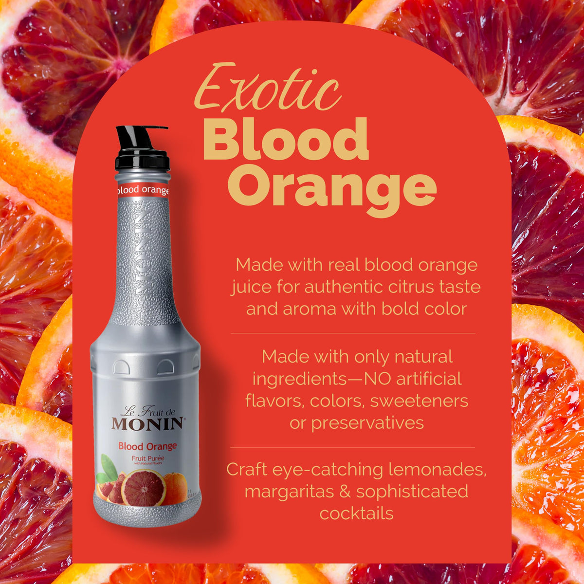 Monin Blood Orange Purée – Tart, Juicy Citrus for Lemonades, Cocktails & Culinary Creations | 1 Liter