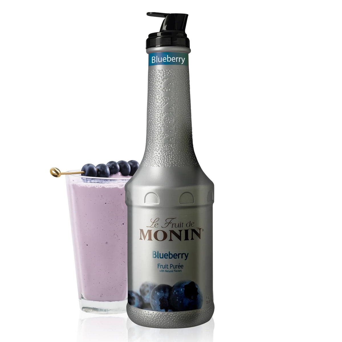Monin Blueberry Puree – Tart & Sweet, 1 L for Cocktails, Smoothies & Lemonades