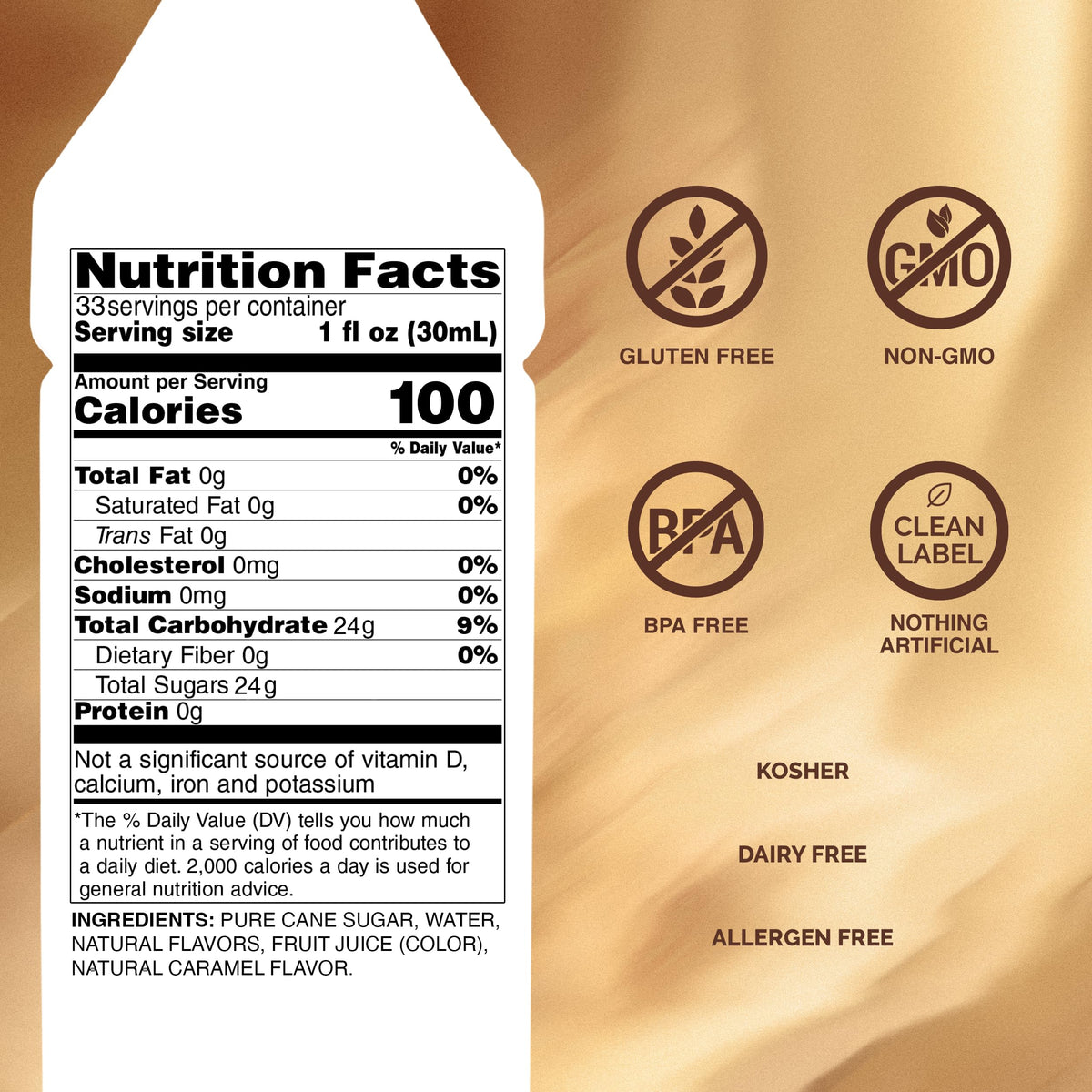Monin Caramel Syrup – Rich, Buttery Flavor for Desserts, Coffee & Cocktails | 1L (2-Pack)