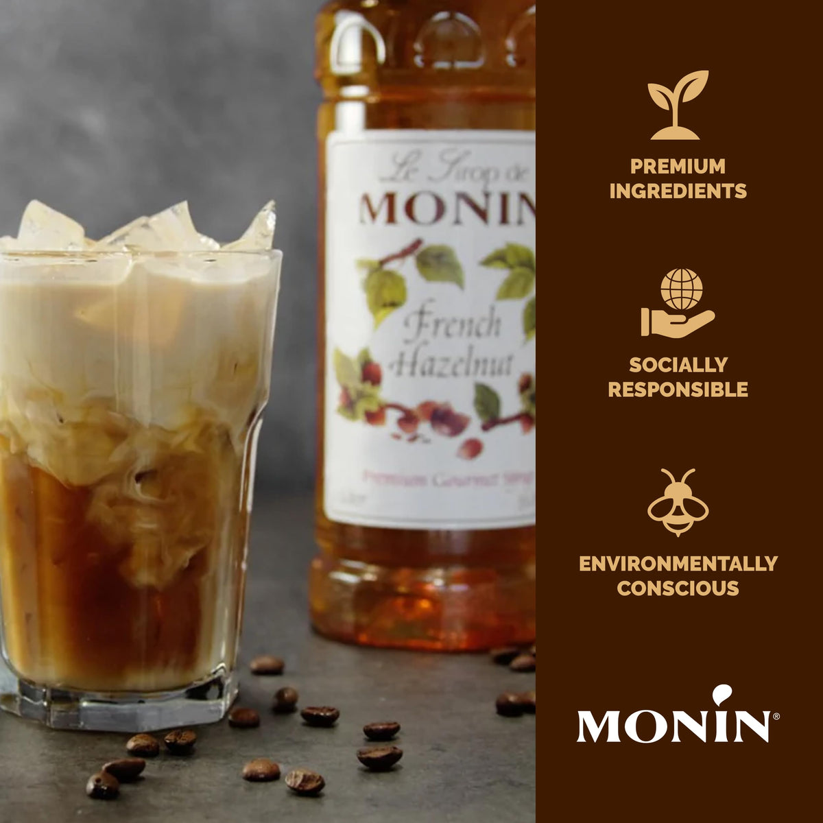 Monin French Hazelnut Syrup – Nutty, Caramelized Flavor for Coffee & Desserts (1L)