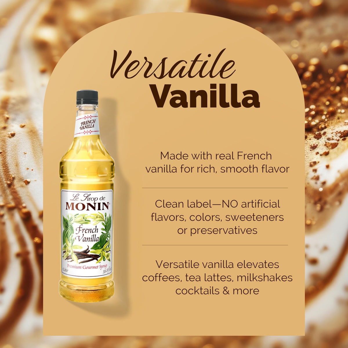 Monin French Vanilla Syrup with BPA-Free Pump – All-Natural, Non-GMO, Gluten-Free, 1L