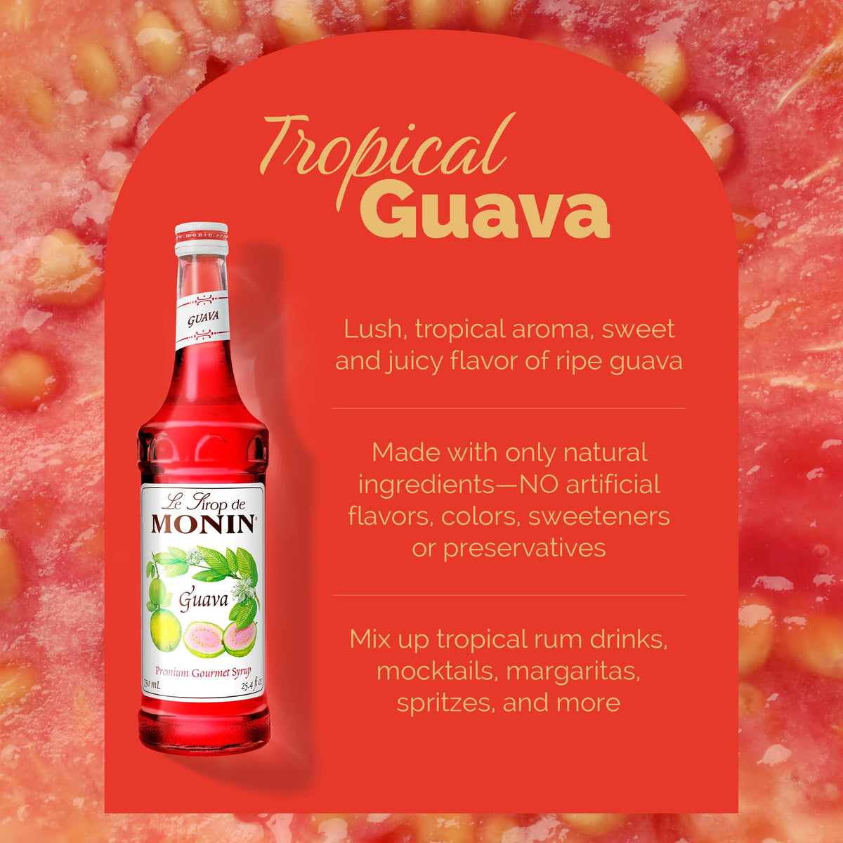 Monin Guava Syrup – Premium Tropical Flavor for Cocktails, Mocktails & Frozen Drinks | Clean Label, BPA-Free 750 ml