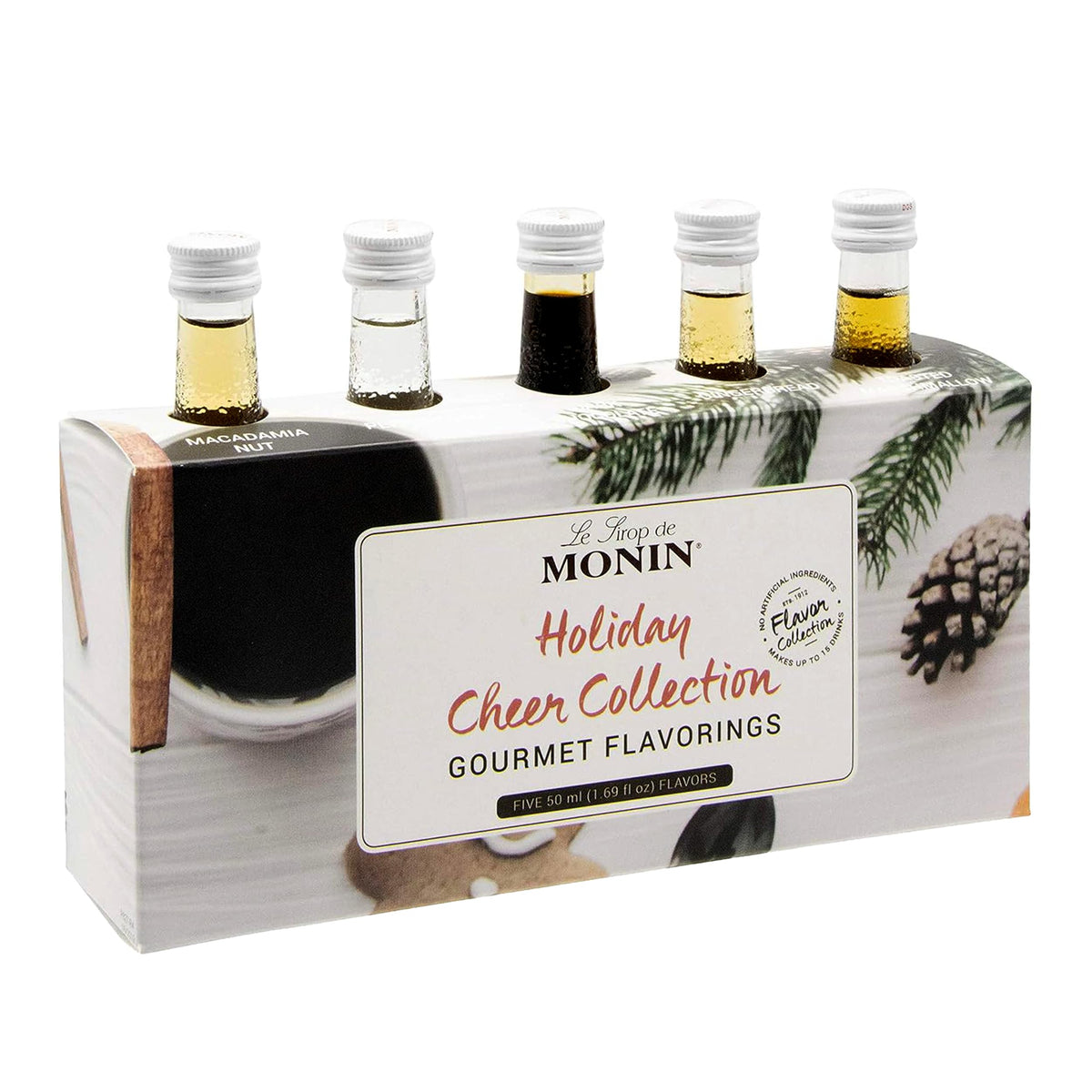 Monin 5 Flavor Holiday Cheer Collection – Macadamia Nut, Peppermint, Cookie Butter, Toasted Marshmallow & Gingerbread (1.69 oz bottles) | Gluten-Free & Allergen-Free