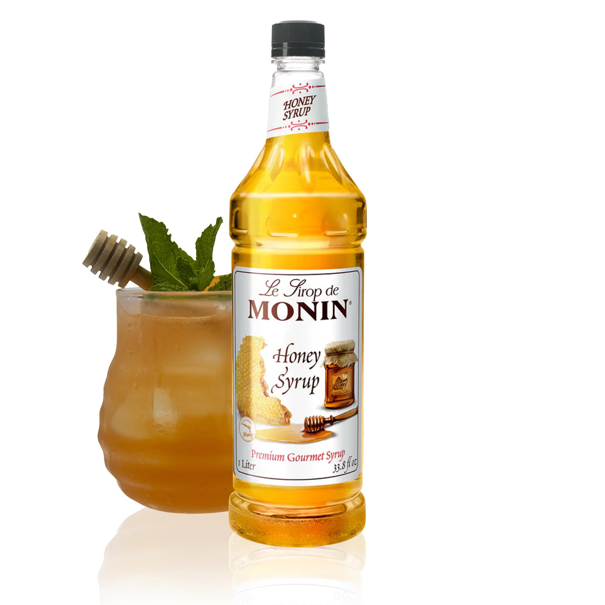 Monin Honey Syrup – Smooth Honey Flavor for Teas, Lemonades, Cocktails & Coffee | Gluten-Free, Non-GMO (1 Liter)