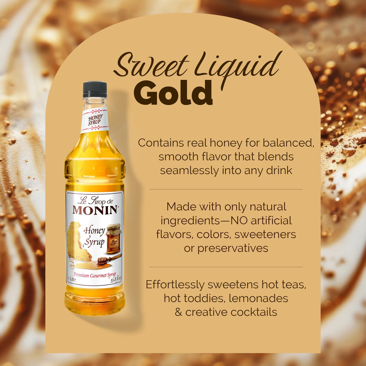Monin Honey Syrup - Smooth Honey Flavor for Tea, Lemonade, Cocktails & Coffee (1L, 2-Pack)