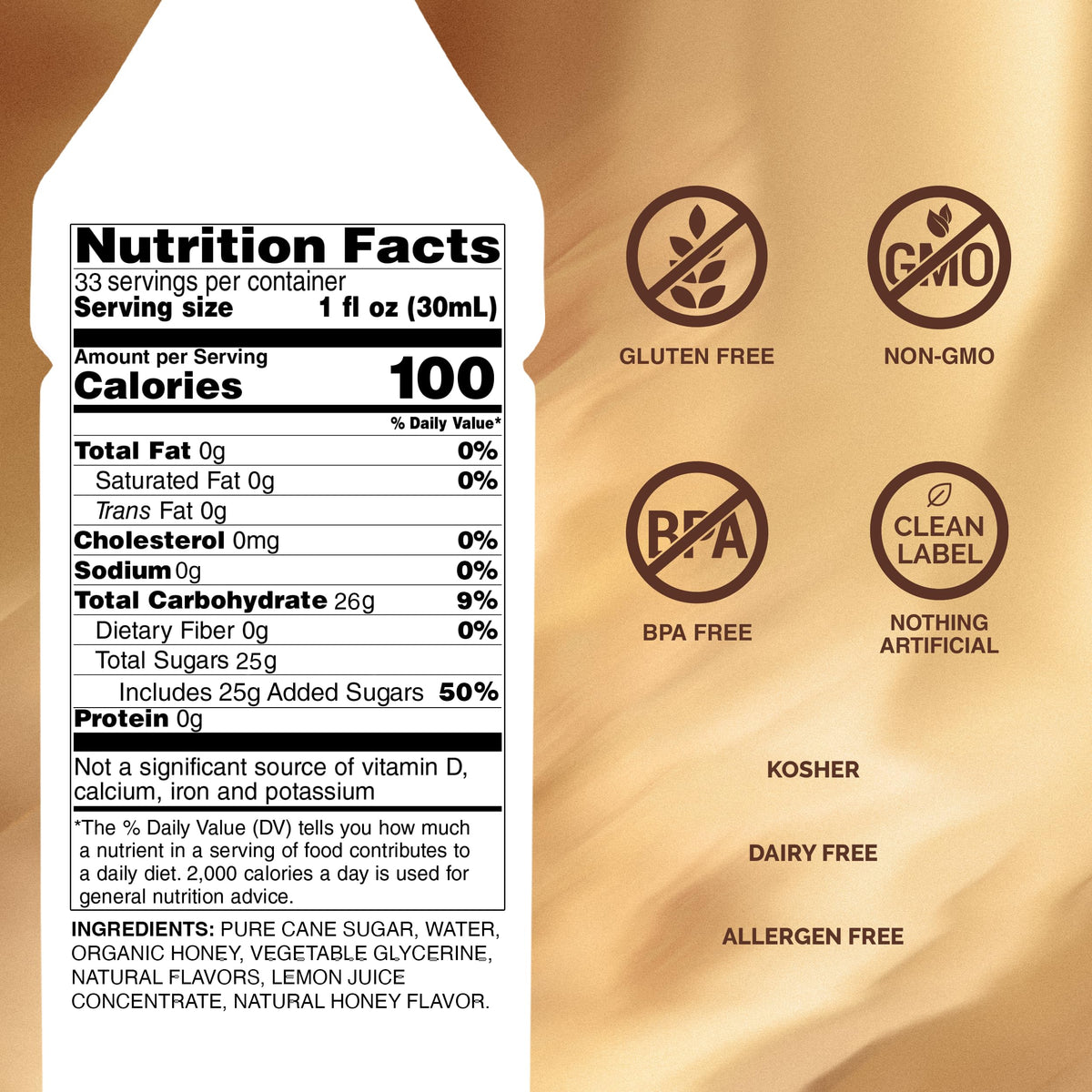 Monin Honey Syrup – Smooth Honey Flavor for Teas, Lemonades, Cocktails & Coffee | Gluten-Free, Non-GMO (1 Liter)