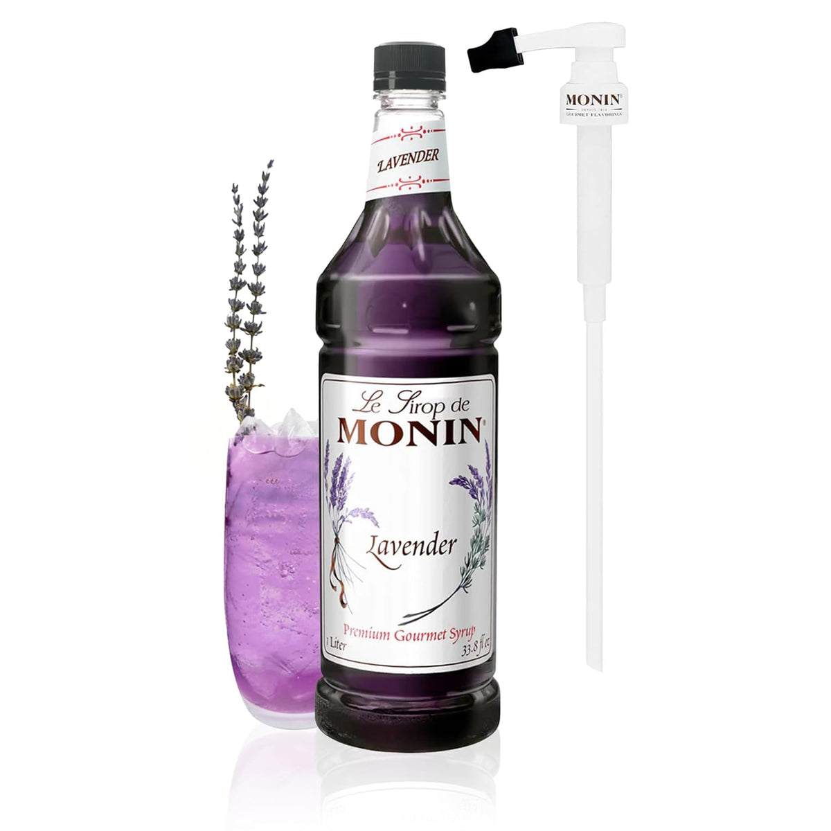 Monin Lavender Syrup with Pump – Floral Flavor for Cocktails, Lemonades & Sodas | Non-GMO, Gluten-Free