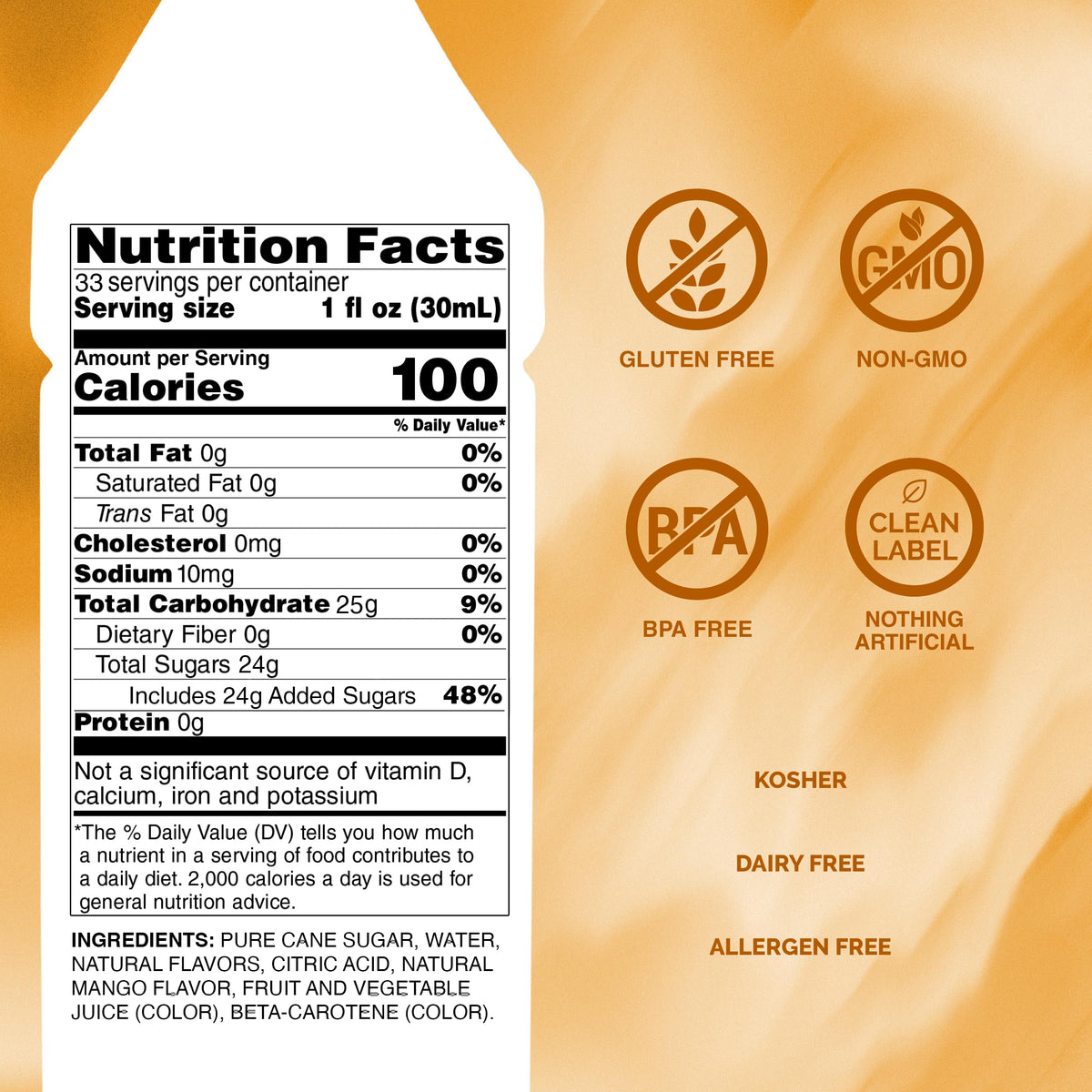 Monin Mango Syrup – Tropical, Gluten-Free, Non-GMO, 1L Pack of 2