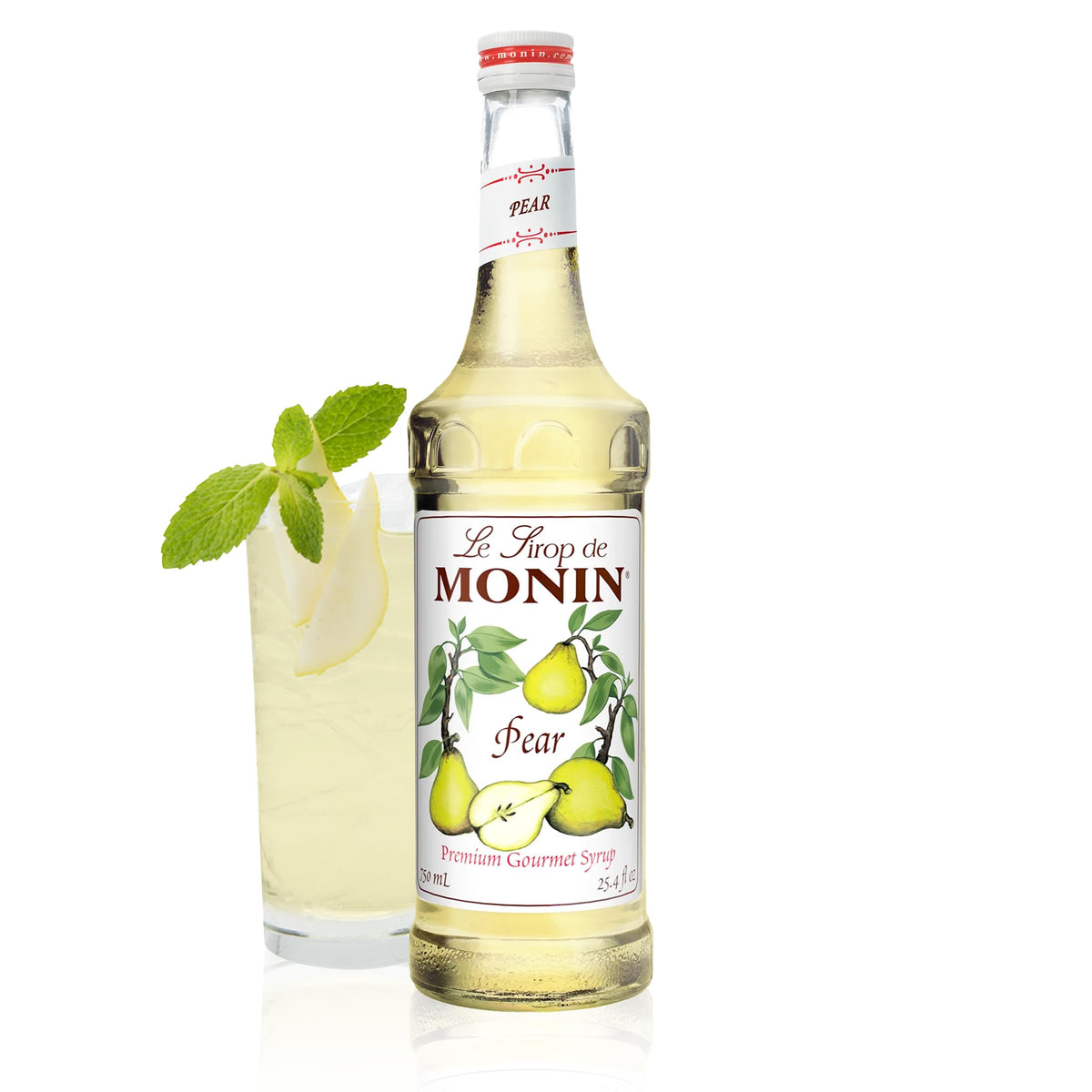 Monin Pear Syrup - Premium Pear Syrup for Cocktails, Tea & More | Clean Label, No Artificial Flavors or Preservatives | BPA-Free Glass 750 ml