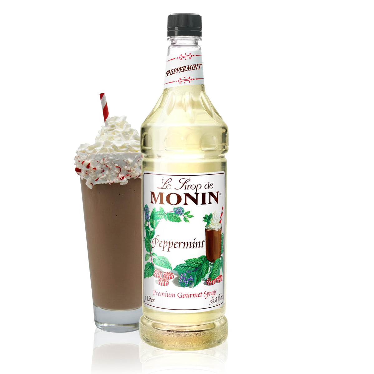 Monin Peppermint Syrup - Candy Cane Mint, Allergen-Free, Gluten-Free (1L)