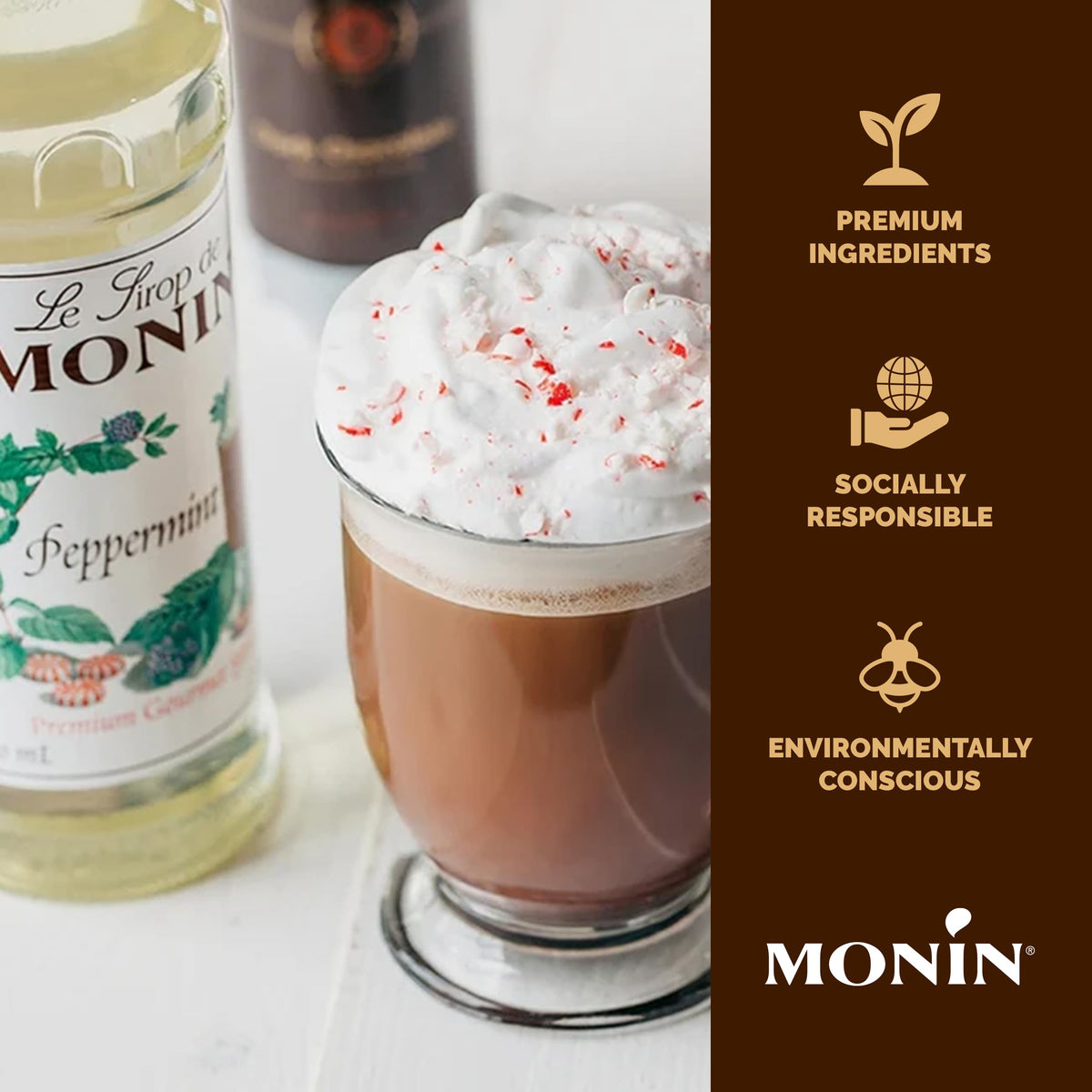 Monin Peppermint Syrup - Candy Cane Mint, Allergen-Free, Gluten-Free (1L)