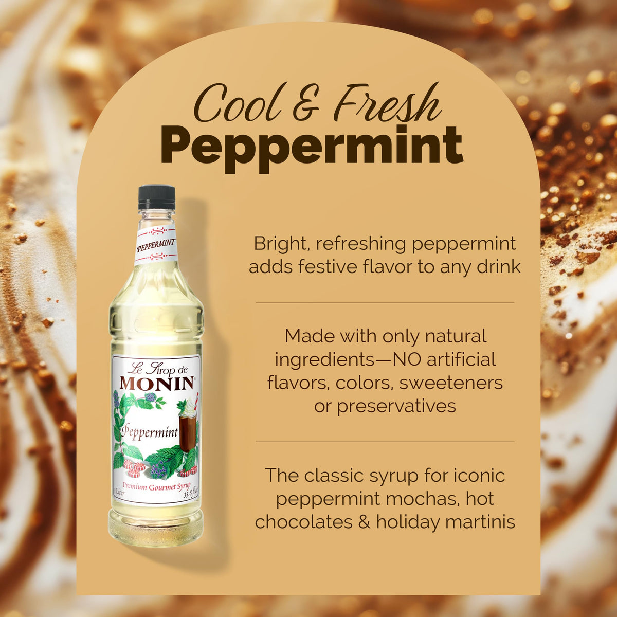 Monin Peppermint Syrup - Candy Cane Mint, Allergen-Free, Gluten-Free (1L)