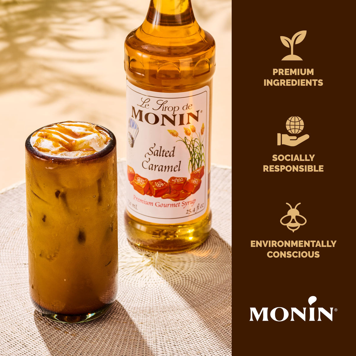 Monin Salted Caramel Syrup - Non-GMO, Gluten-Free, Ideal for Mochas, Lattes, Smoothies & Cocktails (1 L)