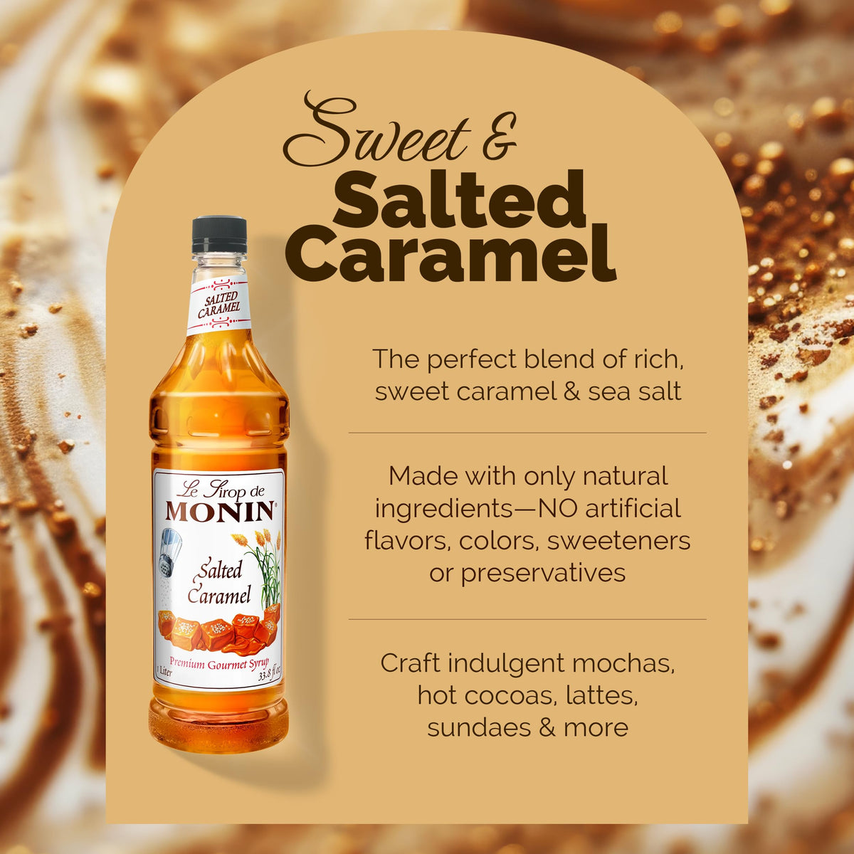 Monin Salted Caramel Syrup - Non-GMO, Gluten-Free, Ideal for Mochas, Lattes, Smoothies & Cocktails (1 L)