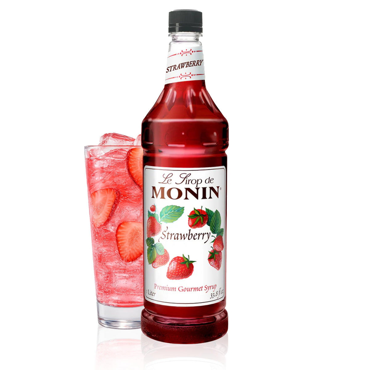 Monin Strawberry Syrup - Mild & Sweet (1 L) for Cocktails & Teas | Gluten-Free, Non-GMO