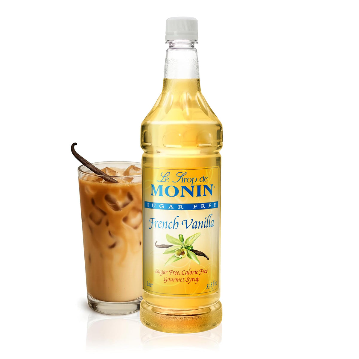 Monin Sugar Free French Vanilla Syrup – Bold Vanilla Bean Flavor for Coffee, Lattes & More (1 Liter)