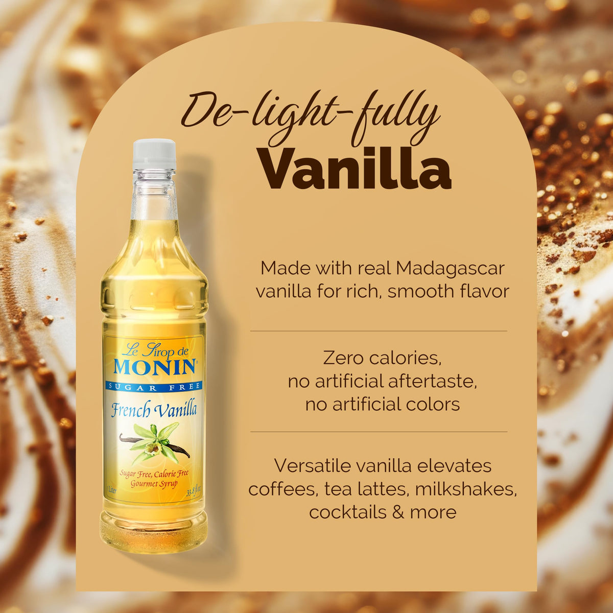 Monin Sugar Free French Vanilla Syrup – Bold Vanilla Bean Flavor for Coffee, Lattes & More (1 Liter)