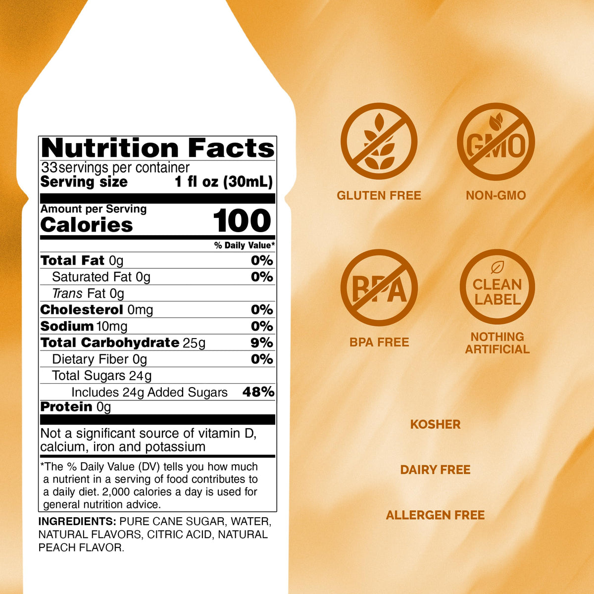 Monin White Peach Syrup – Juicy Peach Flavor for Cocktails, Mocktails, Iced Teas & Smoothies (1L, 2-Pack) | Gluten-Free & Non-GMO