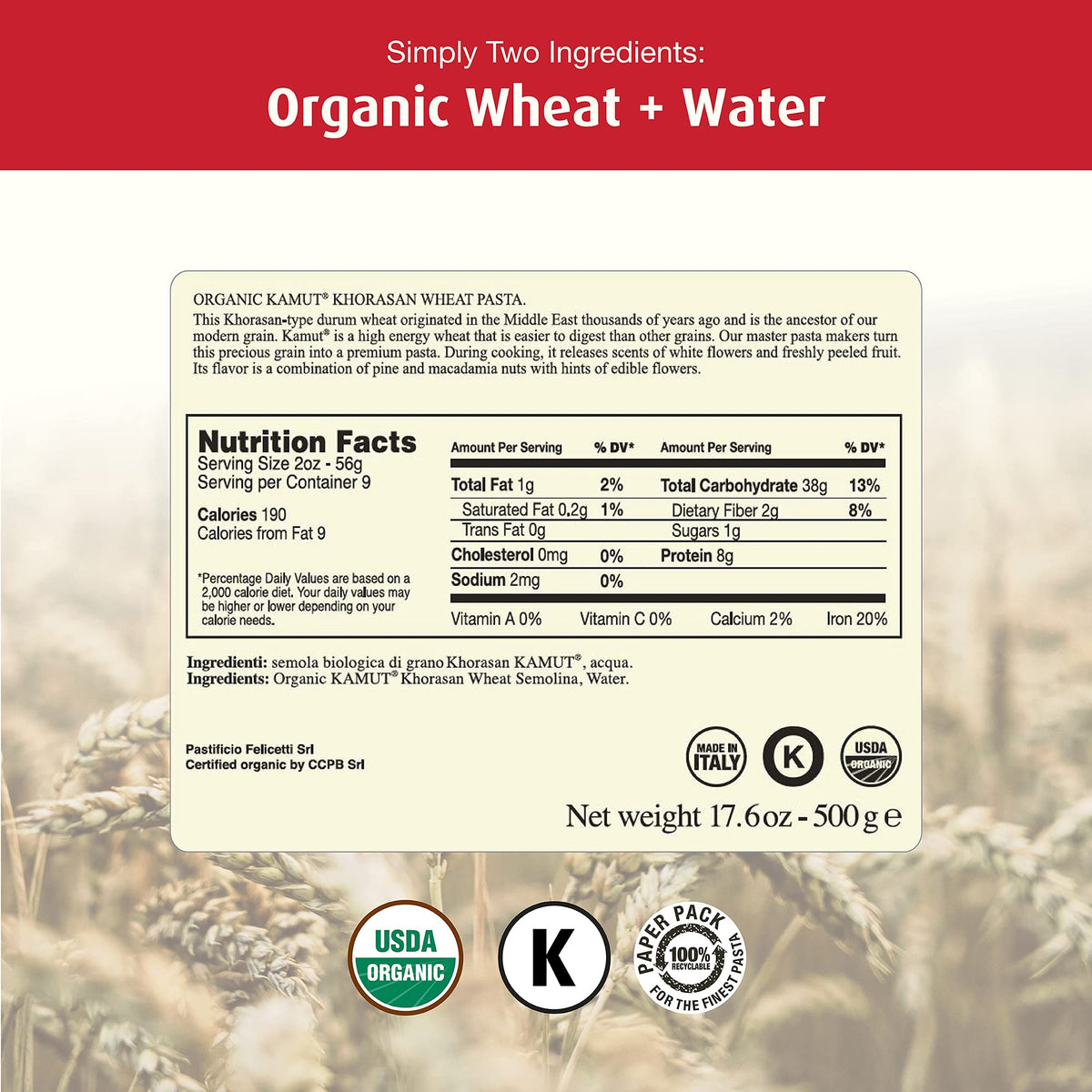 Monograno Felicetti Kamut Spaghetti Pasta – Organic Non-GMO, 4 Pack