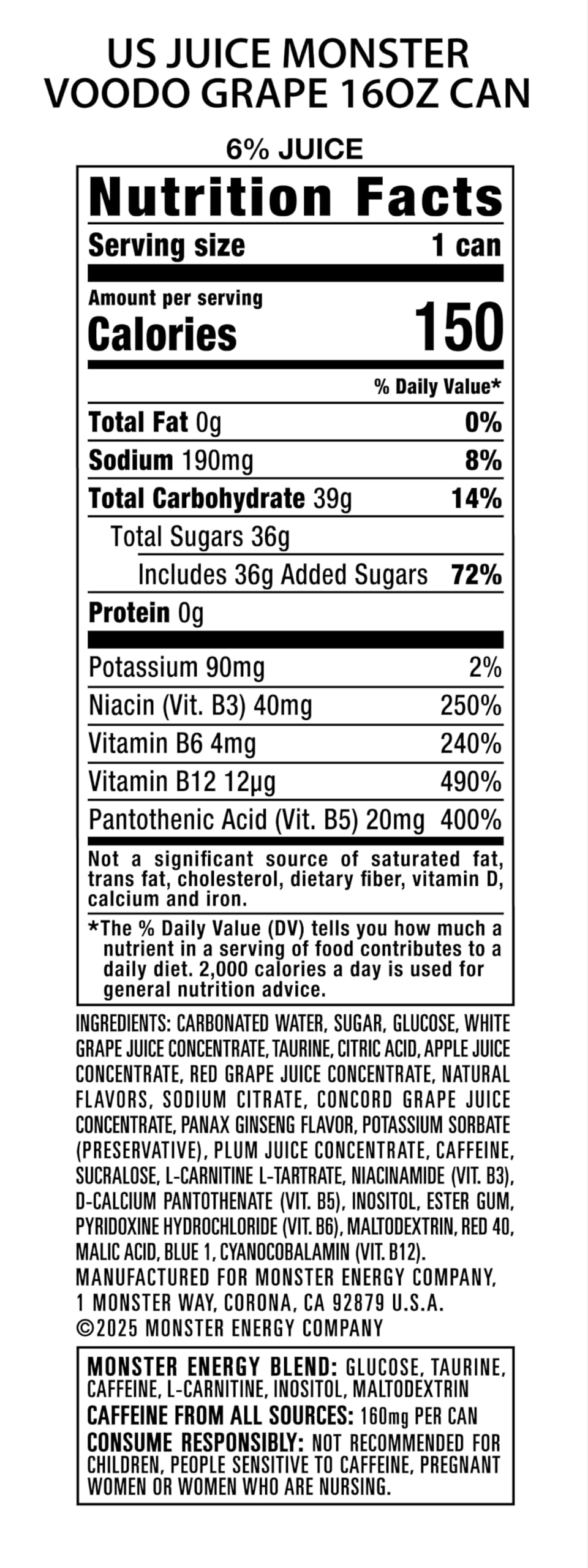 Monster Energy Juice Voodoo Grape – Energy + Juice (16 oz) Pack of 15