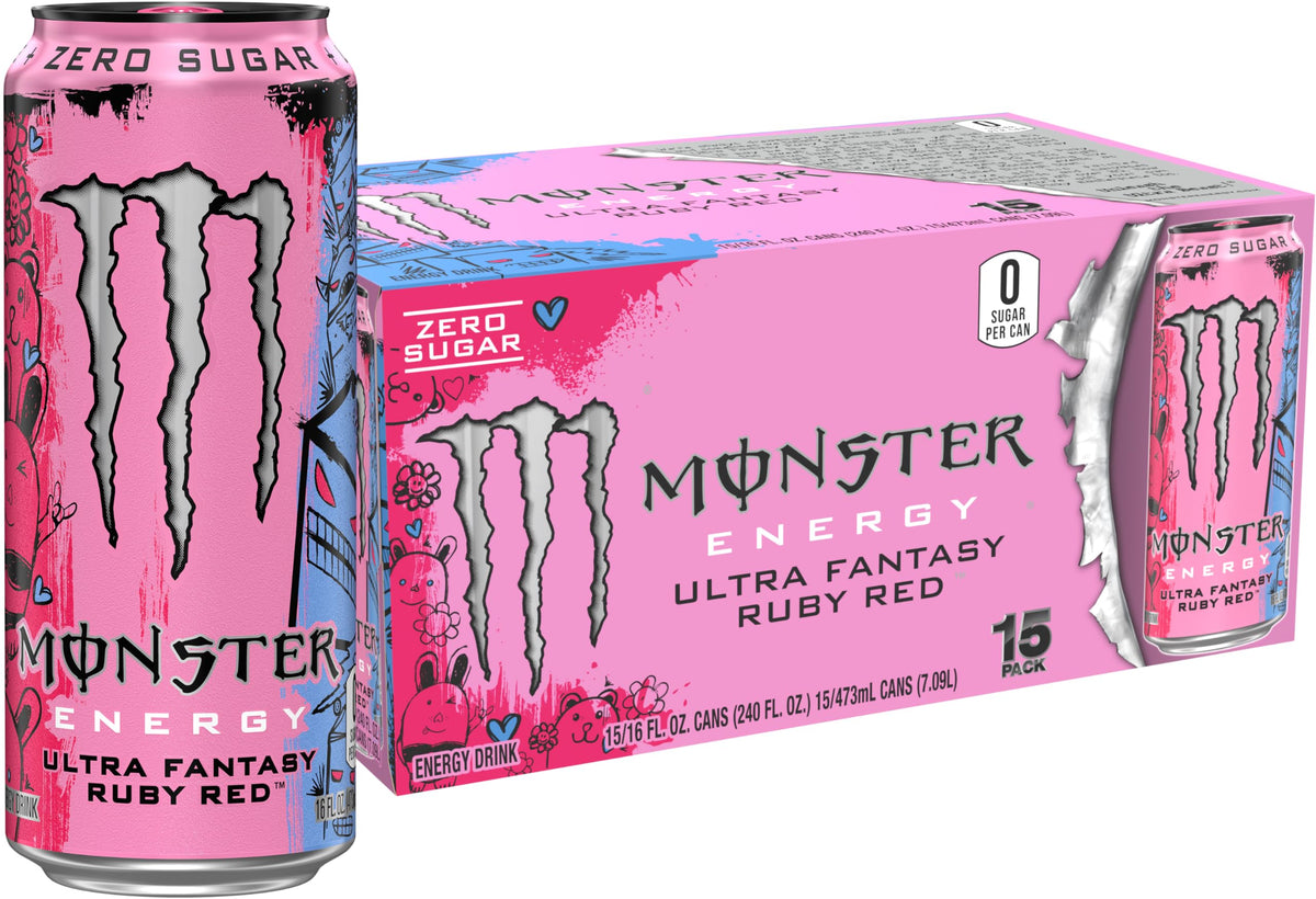 Monster Energy Ultra Fantasy Ruby Red – Zero Sugar Citrus Energy Drink, 16 oz